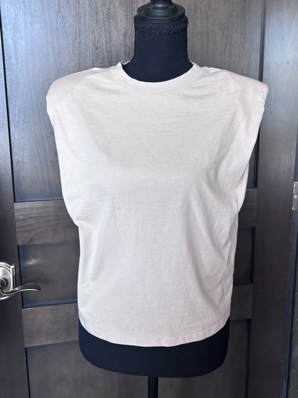 Classic Shoulder-Pad Crewneck Top - Cream